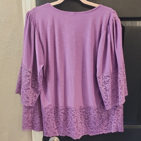 Roaman's Purple Pleated Buttoned Blouse - Picture 3 of 3